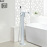 Modern Bathroom自立Designerソリッド真鍮床マウントBathtub Faucet Set withハンドヘルドバスシャワーand Roughバルブ水ミキサー切替弁