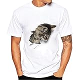 Tシャツ BOBOGOJP カップル服 メンズ レデイーズ ホワイト tシャツ 春夏着服 大きいサイズ 面白い 上着 穴を破る 猫ちゃん柄 快適 半袖 トップス オシャレ シンプル カジュアル 薄手 