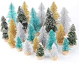 ZOYUBS クリスマスツリー ミニ 卓上 24点セット 卓上ツリー ミニクリスマスツリー ミニツリー クリスマスツリー飾り テーブル ミニツリー クリスマス飾り 卓上ミニツリー ミニ 雪松クリスマスグッズ ミニ植毛雪松 装飾 置物 クリスマス 飾り オーナメント 自宅 玄関 部屋飾り 商店 装飾品　デコレーション 撮影小道具 プレゼント おしゃれ 可愛い ミニチュア 木製ベース インテリア Christmas tree DIY 誕生日 結婚式 パーティー イベン用品 (4/6/8cm 3サイズ 緑、青、金、銀 4カラー)