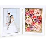 プリザーブドフラワー フォトフレーム 花花 フォト ★ プリ （ 大輪 バラ ） 写真立て プレゼント 枯れない お花 【 オリジナル メッセージカード ラッピング 無料 】 （ フェミニンピンク ）