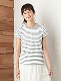 Angeliebe エンジェリーベ 産後 授乳服 Tシャツ 綿混 やわらか フライス 半袖 クルーネック 授乳ウエア フリー グレー × オフ ボーダー 30093 30093700