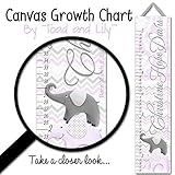 子供用キャンバスBirth Info Growth charttmライラックグレー象Chevron女の子ベビーNurseryキャンバスGrowth Chartベビーシャワーギフトgc0234
