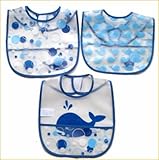 【３枚セットでこのお値段】アメリカ生まれのお食事スタイ　。EVA樹脂製、お食事エプロン　ベビー服、ベビー用品。 (くじら柄)