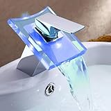 Wovier LED ガラス製の吐水口 水栓 ワンホール キッチン用 台付 黄銅 シングルレバー混合水栓 洗面 取り替え水栓蛇口 洗濯 蛇口 50cmホース*2付き
