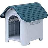 SUGGEST 犬小屋 プラスチック製 選べるカラー 小型～中型犬用 組立式 軽量 ドッグハウス 洗える サビない 喚起口付き 屋外 室内 (ブルー)