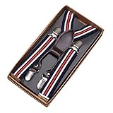 キッズ弾性サスペンダークリップ4つのクリップオンアジャスタブルサスペンダー[ピンストライプ、ブルー]