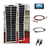 SAYA ２個　50W フレキシブル ソーラーパネル 10Aチャージャー 3M ケーブル 3Mワニ口クリップキット T型並列コネクター