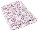 Stephan Baby Super-Soft Coral Fleece Crib Blanket, Pink and Grey Diamond Flower by Stephan Baby [並行輸