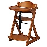 ベビーチェア テーブル付き 木製椅子 ハイチェア 14段階調節可能 ベビーガード 安全ベルト付き 幅49×奥行57×高さ80cm チェリーブラウン