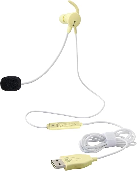 PLUS イヤホン ジブンイロ ケイタイする 小型ヘッドセット 片耳 イエロー TW-HS003 428-824 - 1