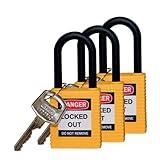 Brady 123336、イエローナイロンシャックル安全南京錠（3個パック）