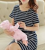 ママたす マタニティ 授乳ひざ丈ワンピース 産後も着られる シンプル楽ちんボーダー