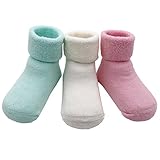 赤ちゃん ベビー 新生児 可愛いソックス 靴下 柔らかい靴下 秋冬　お祝い 出 産 祝い 保温ソックス 3足 (M, 多色)