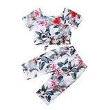 半袖Tシャツ ズボン 女の子 子供用 花柄 桜 熱帯植物プリント ラウンドネックトップ カジュアルパンツ 夏 秋 子供服 80 90 100 110 120（6〜24ヶ月 2〜5歳） (6-12ヶ月,