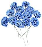 バラ 造花 50個 茎付き 8cm セット 手作り アレンジメント 結婚式 バレンタイン お祝い に(青)