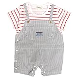 ロンパース 夏服 ベビー 男の子 半袖 Tシャツ カバーオール ヒッコリー-レッド 80cm