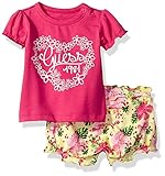 GUESS Baby Girls' Set Sleeve Graphic T-Shirt and Shorts Electric Rose 6/9M [並行輸入品]