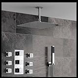 Homedec新しい16 " 304 Rainfallシャワーミキサー&温度調節バルブ+ 6pcsマッサージボディJets