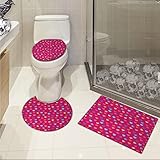 jwchijimwyc Luau U型トイレ床ラグセットハワイアン花の枝エキゾチックGiantの葉と鳥Botany印刷3 Piece Bathroom Rugセットベビーピンクライムグリーン 17"x