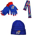 NCAA Kansas Jayhawks Bigロゴスカーフグローブソリッドニットとシンプルなニットビーニー3パックバンドル