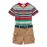 ポロラルフローレン ボーダー半袖Tシャツ カーゴパンツセット レッドマルチ (男の子12～24か月用) 12M [並行輸入品]