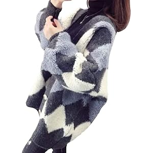 [セカンドルーツ] アーガイル カーディガン ボア モコモコ あったか カーデガン レディース 0A-R04 M〜XL