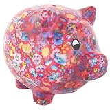 Bright Pink Floral Pig Money Box, Large Piggy Bank