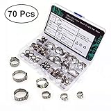 OUNONA ホースクランプ　イヤークランプ　シングル　調整可能　ステンレススチール　燃料ホースクランプ　70ピース（直径7mm-21mm）