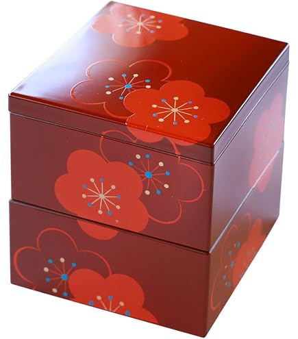 重箱 二段重 松竹梅 漆器 ２組 Amazon | 会津漆器 溜内朱 4.0 縁型 二段重 会津絵松竹梅（漆・手塗