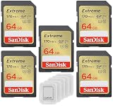 SanDisk (サンディスク) 64GB (5枚パック) Extreme SDXC UHS-I Class 10 メモリーカード 170MB/s U3 V30 4K SDカードカード SDSDXV2-064G GoRAMプラスチックケース5個付き (64GB 5パック)