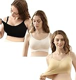 iLoveSIA (アイラブシア) マタニティ ブラジャー 前開き 授乳 ノンワイヤーブラ 3枚セット 黒+ピンク+ベージュ LL