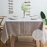 Forhomelife テーブルクロス 北欧 おしゃれ テーブルカバー 撥水加工 90x90cm 140x140cm 140x180cm リネン 撥水 ダイニング テーブルクロス 長方形 (カーキ色タイプ3 140x180cm)