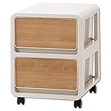選べる前板10種類 木目調プラスチックチェスト バウム キャスター付き 完成品 収納棚 収納チェスト 収納ボックス 木製風前板 収納ケース 引出し 小物入れ (2段タイプ, 木目調前板 No.6)