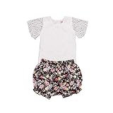 子供服 Tシャツ 半袖 Tシャツ＆パンツ 上下セット レース半袖 花柄 可愛い ショートパンツ 女の子 ベビー 夏