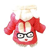 （ワボーズ） Waboats女の子 ボーイ眼鏡をかけているウサギ柄レース裾プラス厚いビロードコットンコート 子供アウターウエア　 レッド 140