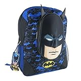 NWT Boys 3d Batman Backpack School Book Bag 16 Inch Blue Bat Man Back Pack Face [並行輸入品]