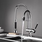 fapully Commercialばねpre-rinse 1つ穴シングルレバープルダウンキッチン蛇口プルアウトSprayer with Double注ぎ口シンク蛇口ポリッシュクローム100400 C