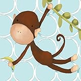Oopsy Daisy Hanging Monkey Blue by Meghann O'Hara Canvas Wall Art, 10 by 10-Inch [並行輸入品]
