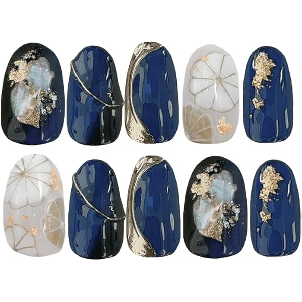 Amazon | 成人式 ネイルチップ 和風 青系 紺色 エヌマケ