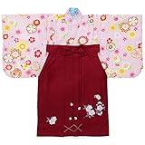 女児着物袴セット ピンク/エンジ刺繍 1-2才 中国製