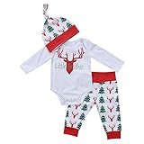 ベビー服　ロンパース　ズボン　帽子　赤ちゃん服　長袖　ロングパンツ　3点セット　クリスマス　可愛い　新生児　男女兼用 (90)