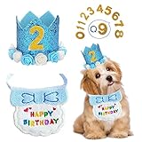 犬 誕生日 帽子 happy birthday バンダナ よだれかけ 数字付き おしゃれ 犬 猫用 ペット 誕生日 帽子 王冠 飾り付け 誕生日グッズ 可愛い 唾液タオル 調節可能 記念日 パーティー飾り (ブルー)