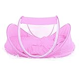 PDR ベビーベッド 幼児ベッド 折りたたみ式 ベッドインベッド ポータブル 蚊帳付き ベビー蚊帳 虫よけ (ピンク)