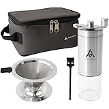 AND MYSELF コーヒーミル 手動 ステンレスメッシュのコーヒーフィルター付き 紙フィルター不要 手挽き 収納袋付き 初心者 無段階調節（ミル+フィルター+ケース）)