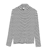 秋のブラウス黒と白のストライプのハイネックセーター長袖Tシャツ ( 色 : Stripes , サイズ さいず : S s )