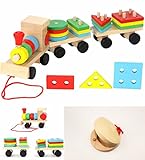 【未来ワールド】 MW-79 機関車 列車 木のおもちゃ 積み木セット 知育玩具 & 木製カスタネット