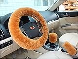 mlovesie 3点1セットソフトプラッシュ本ウール車ハンドルカバーハンドブレーキカバー&ギアシフトカバーfor 14.96インチx 14.96「Steelingホイールで直径 ML-MH-3PCS