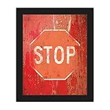 Stop Street Signローズ: IndustrialインドアStreet Sign inホワイトonレッドrusty-pattern壁アートプリント 20x24 RSN0000066FRM2