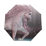 naanle Cherry Blossom MagicalピンクユニコーンAuto Open Close折りたたみ式耐風傘