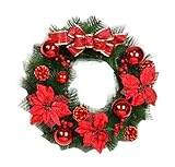 Christmas Wreath/Christmas Garlands/Wall Decor With Ball & Flower RED 17''Dia [並行輸入品]
